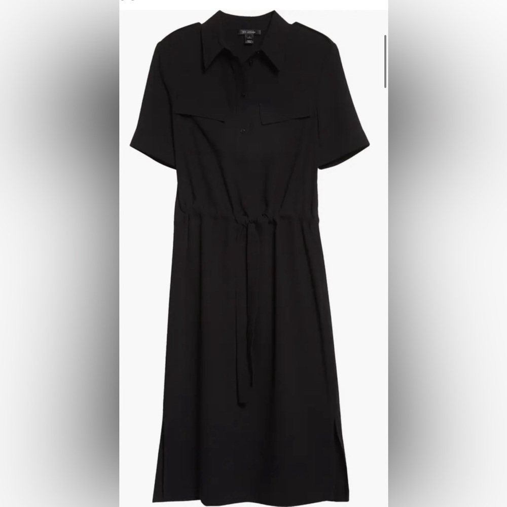 St. John Drawstring Waist Crepe Midi Shirtdress